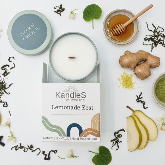 Lemonade Zest Luxury Candle | 8oz Non-Toxic Soy Candle with Wooden Wick | Clean Burn