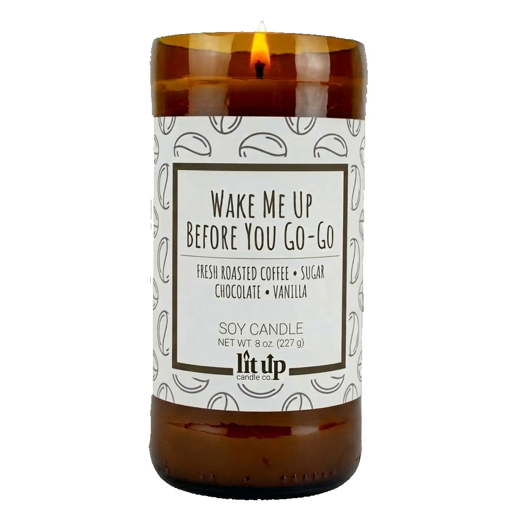Wake Me Up Before You Go-Go 8 oz. soy candle in upcycled beer bottle | Coffee, Chocolate, Vanilla
