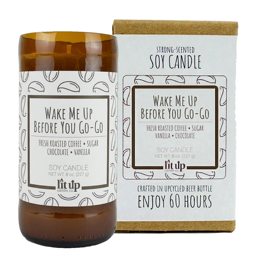 Wake Me Up Before You Go-Go 8 oz. soy candle in upcycled beer bottle | Coffee, Chocolate, Vanilla