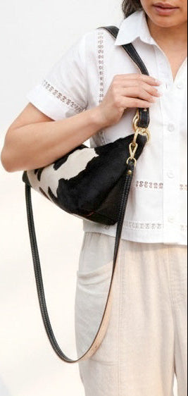 Blair Shoulder Bag, Cow Print Calf Hair-Black Leather