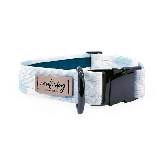Carter Sky Blue Check Oxford Plaid Buckle & Martingale Dog Collar