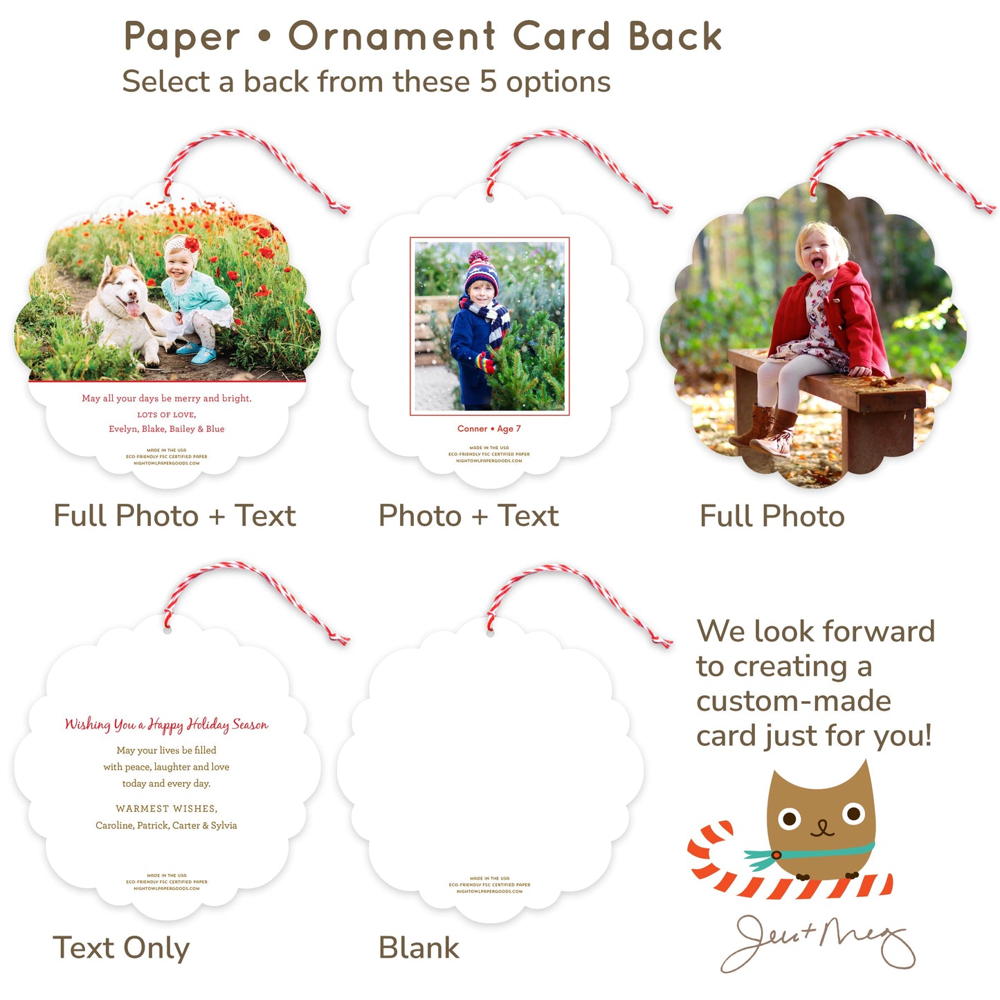 Bright Stripes Custom Holiday Ornament Card - Wood or Paper