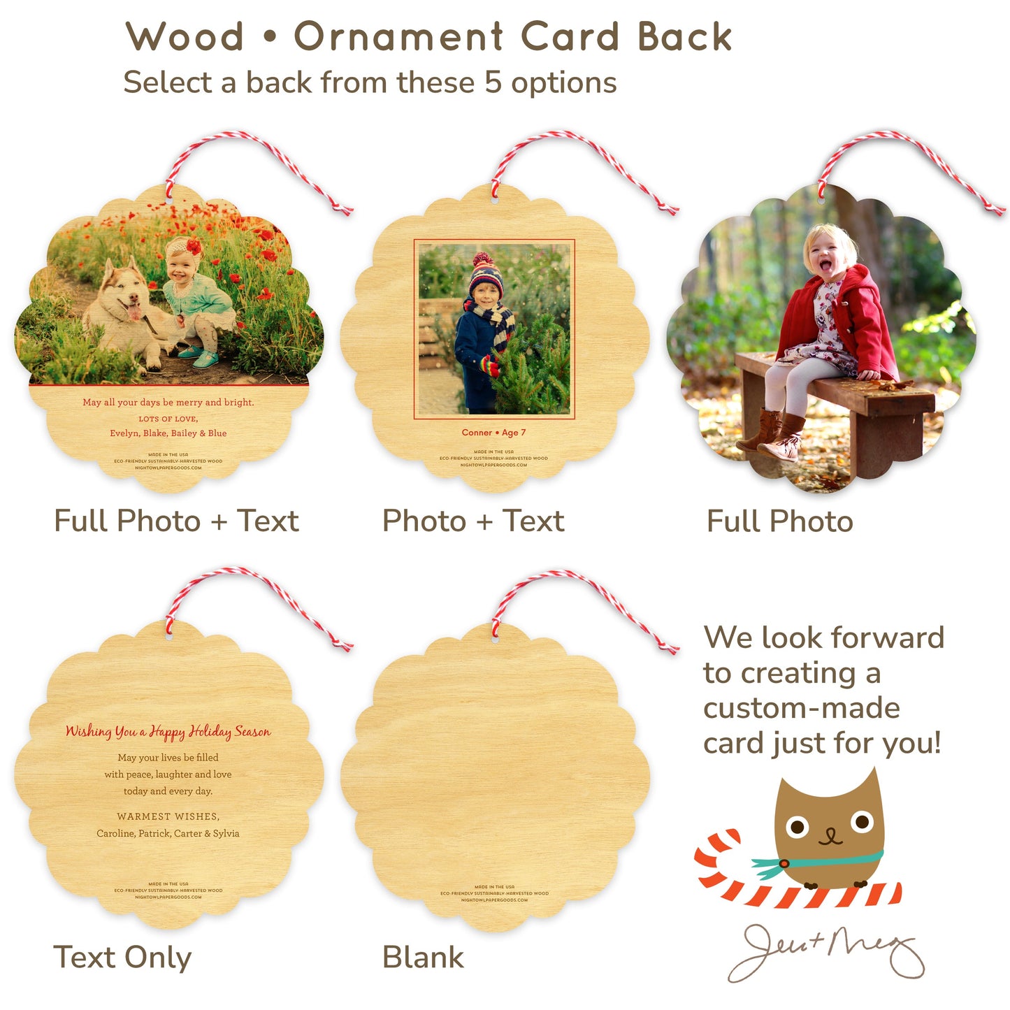 Bright Stripes Custom Holiday Ornament Card - Wood or Paper