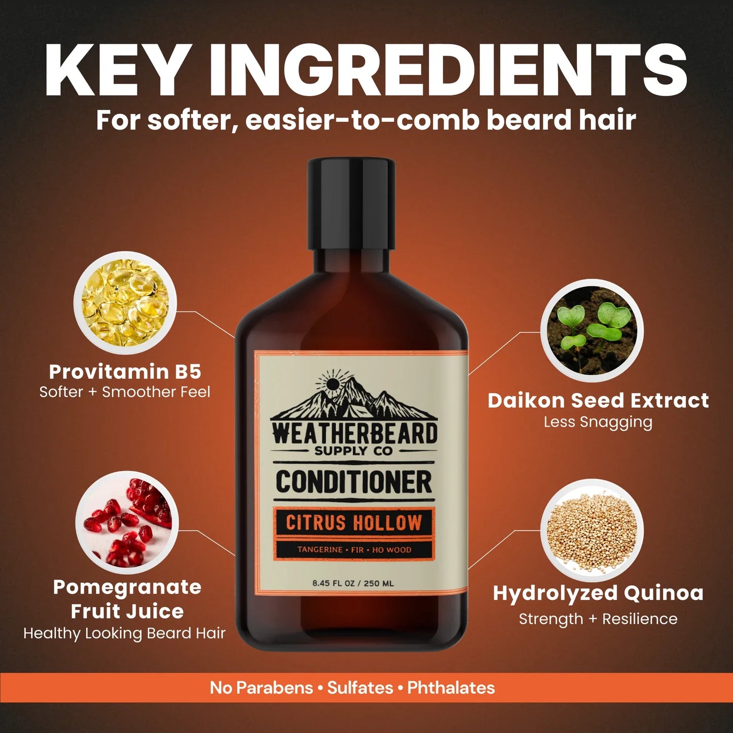 Citrus Hollow Beard Conditioner - Tangerine, Fir, Ho Wood