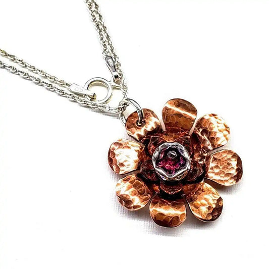 Copper Crystal Flower Blossom Fidget Spinner Necklace