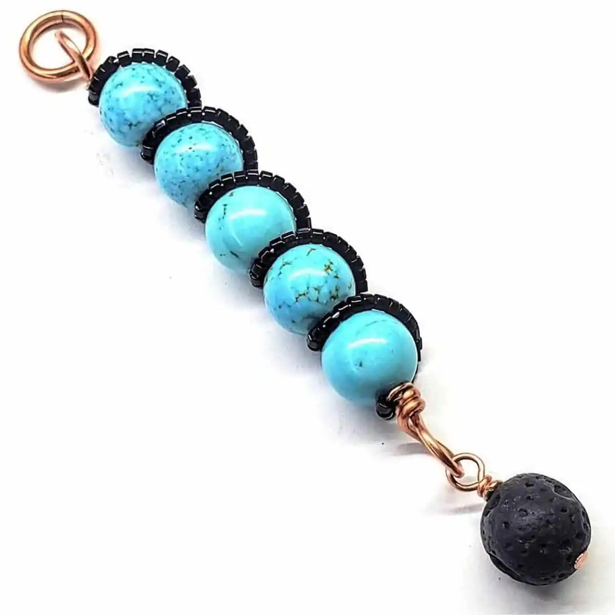 Copper Turquoise Pendant With Lava Rock Charm