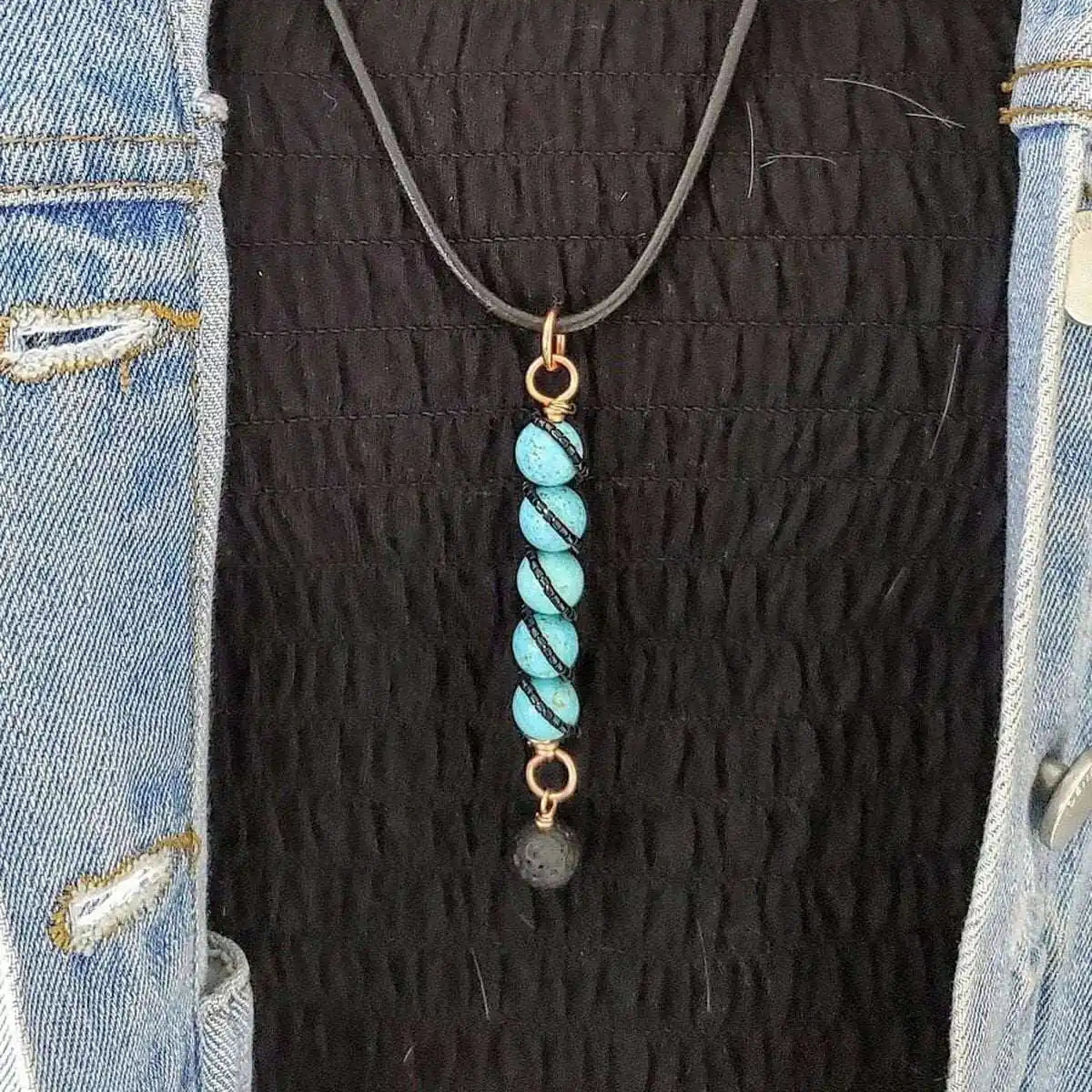 Copper Turquoise Pendant With Lava Rock Charm
