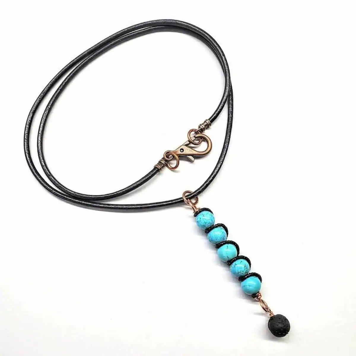Copper Turquoise Pendant With Lava Rock Charm