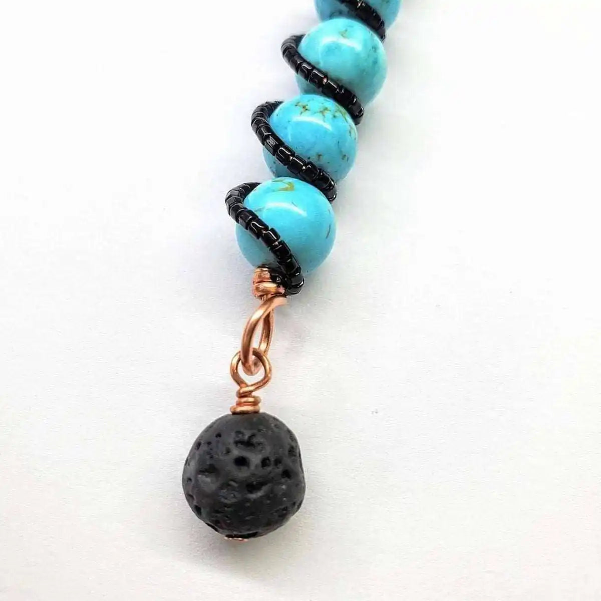 Copper Turquoise Pendant With Lava Rock Charm