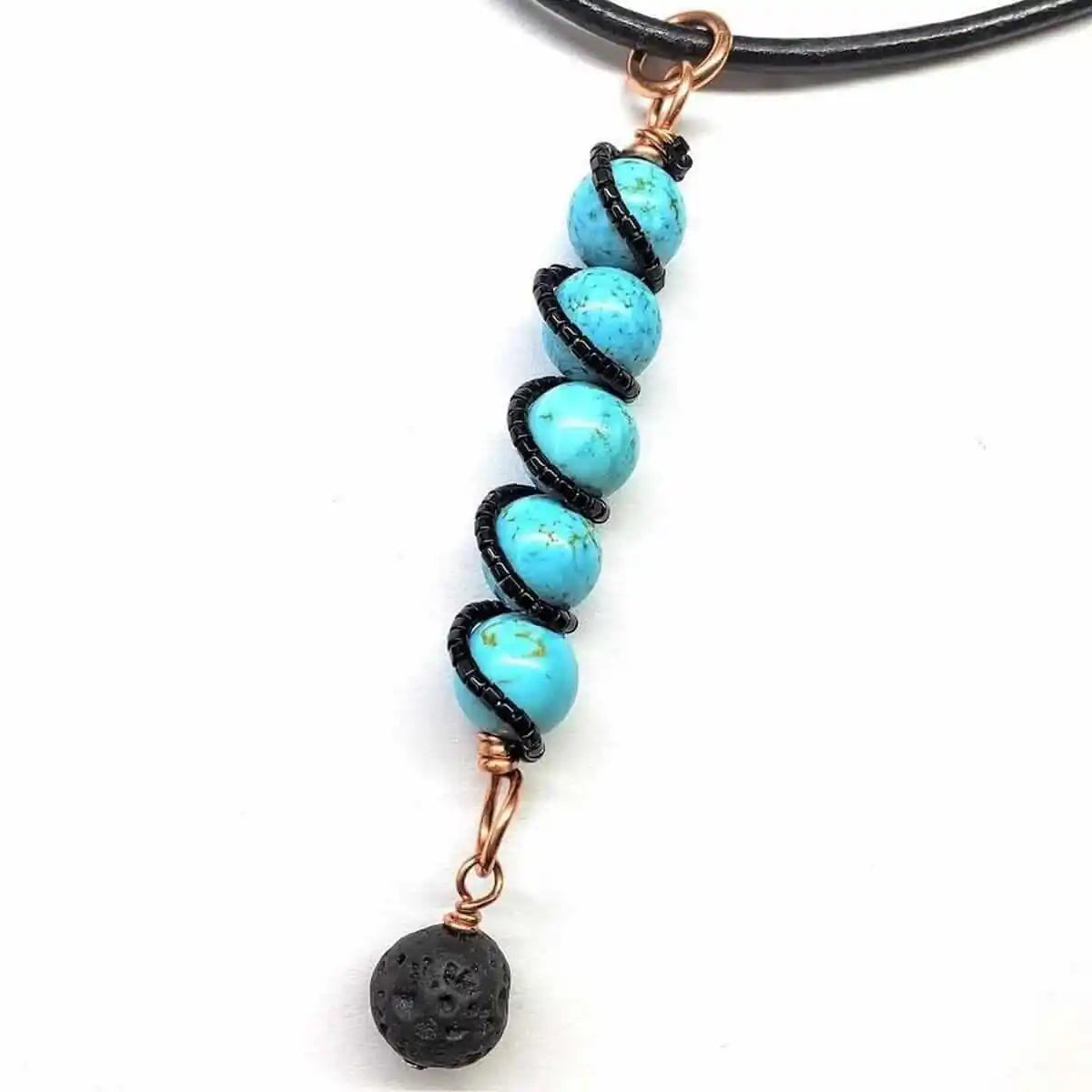 Copper Turquoise Pendant With Lava Rock Charm