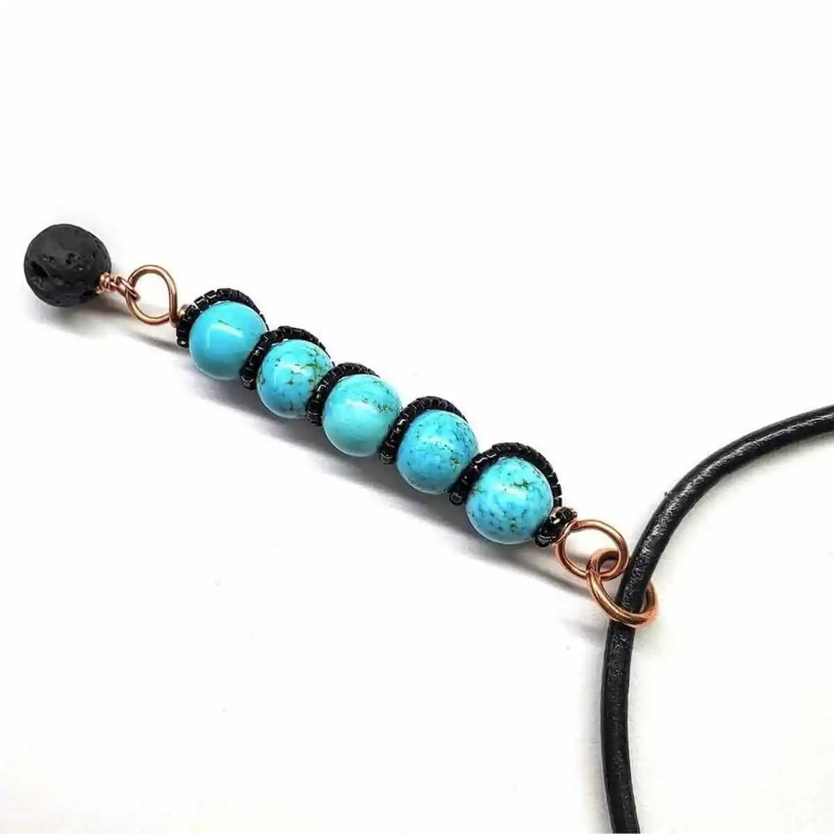 Copper Turquoise Pendant With Lava Rock Charm