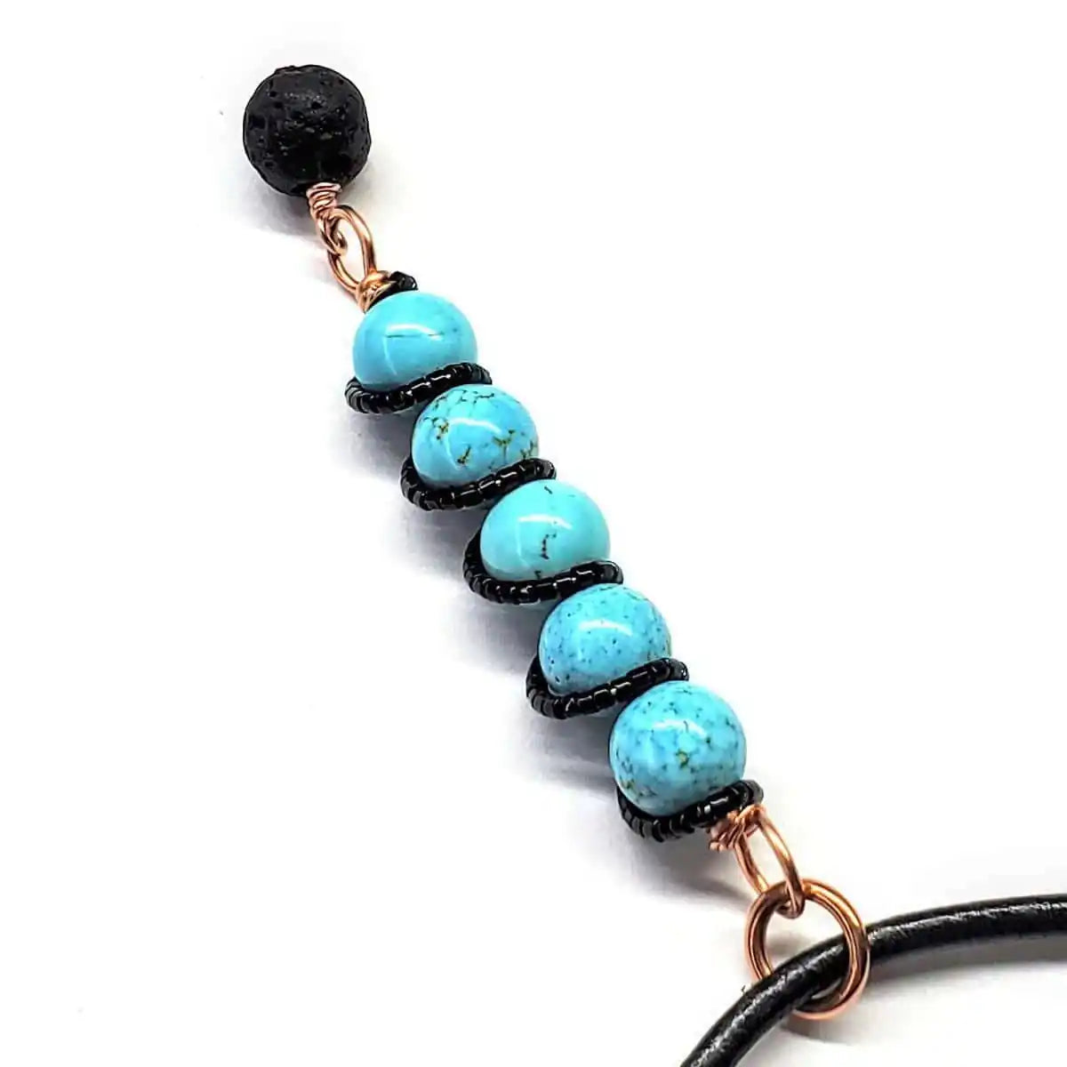 Copper Turquoise Pendant With Lava Rock Charm