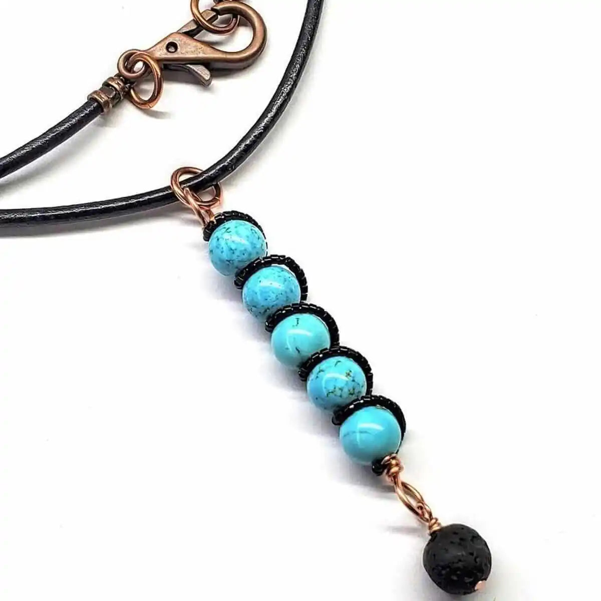 Copper Turquoise Pendant With Lava Rock Charm