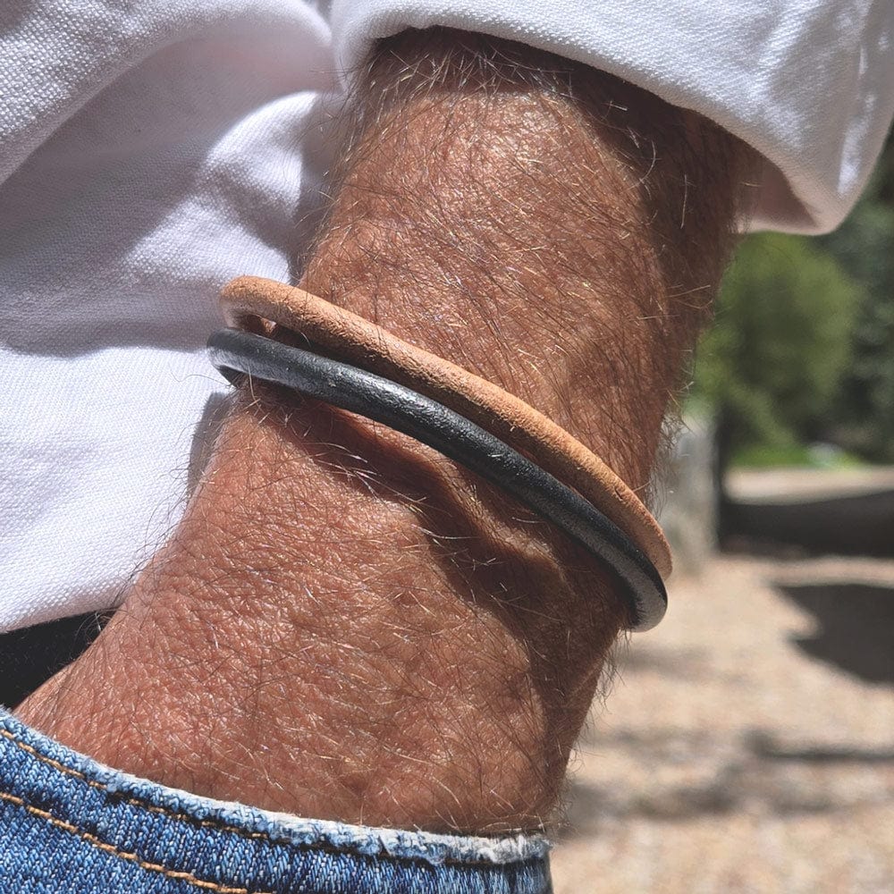 Men's Tan Leather Bracelet w Magnetic Clasp