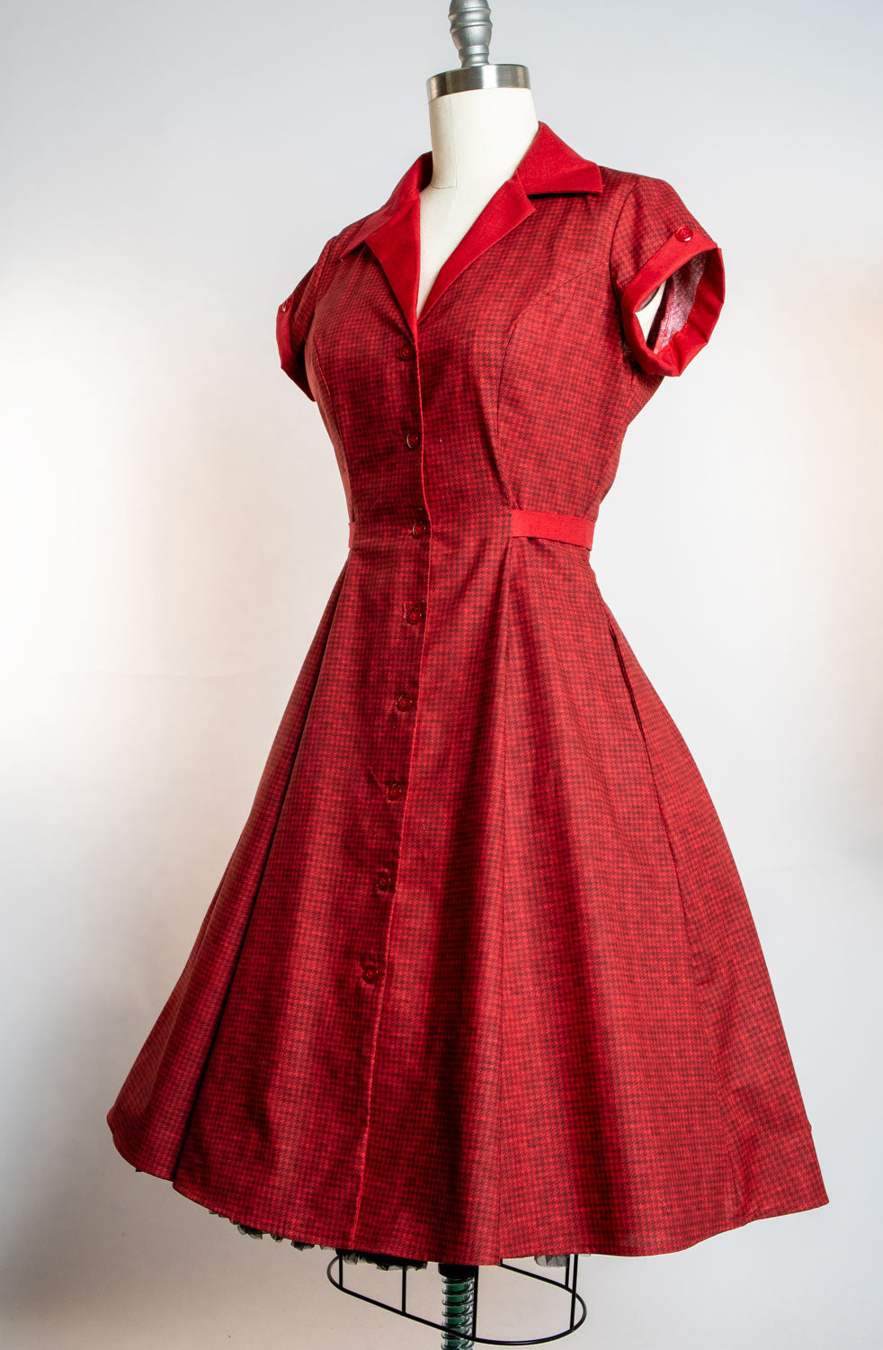 Diner Dress- Mini Houndstooth, Red *sale