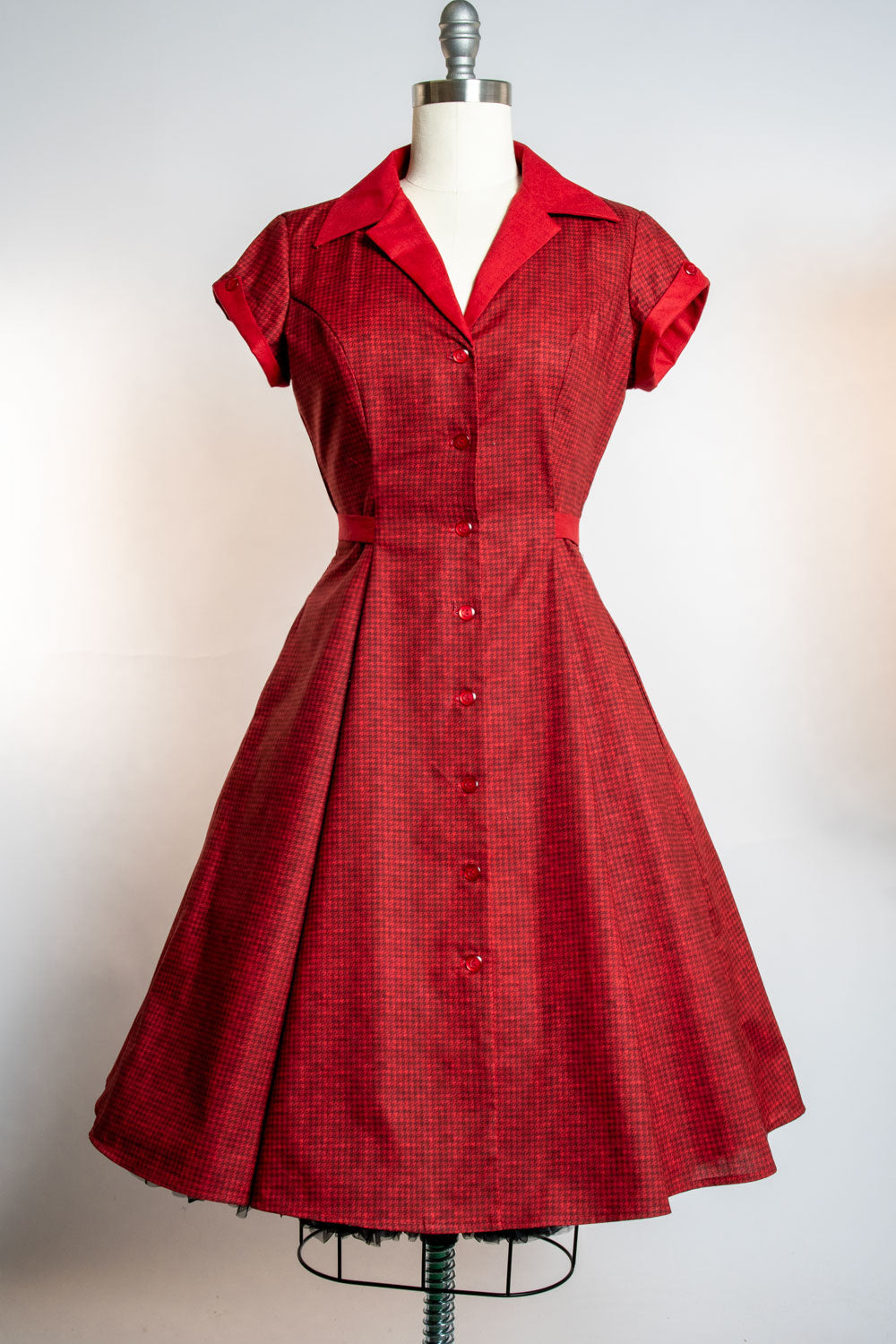 Diner Dress- Mini Houndstooth, Red *sale