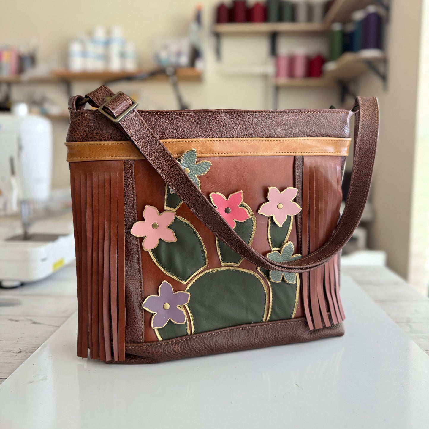 Packet Plus in Chestnut, Cactus Patchwork, Blossoms, Fringe, RTS (+ video)