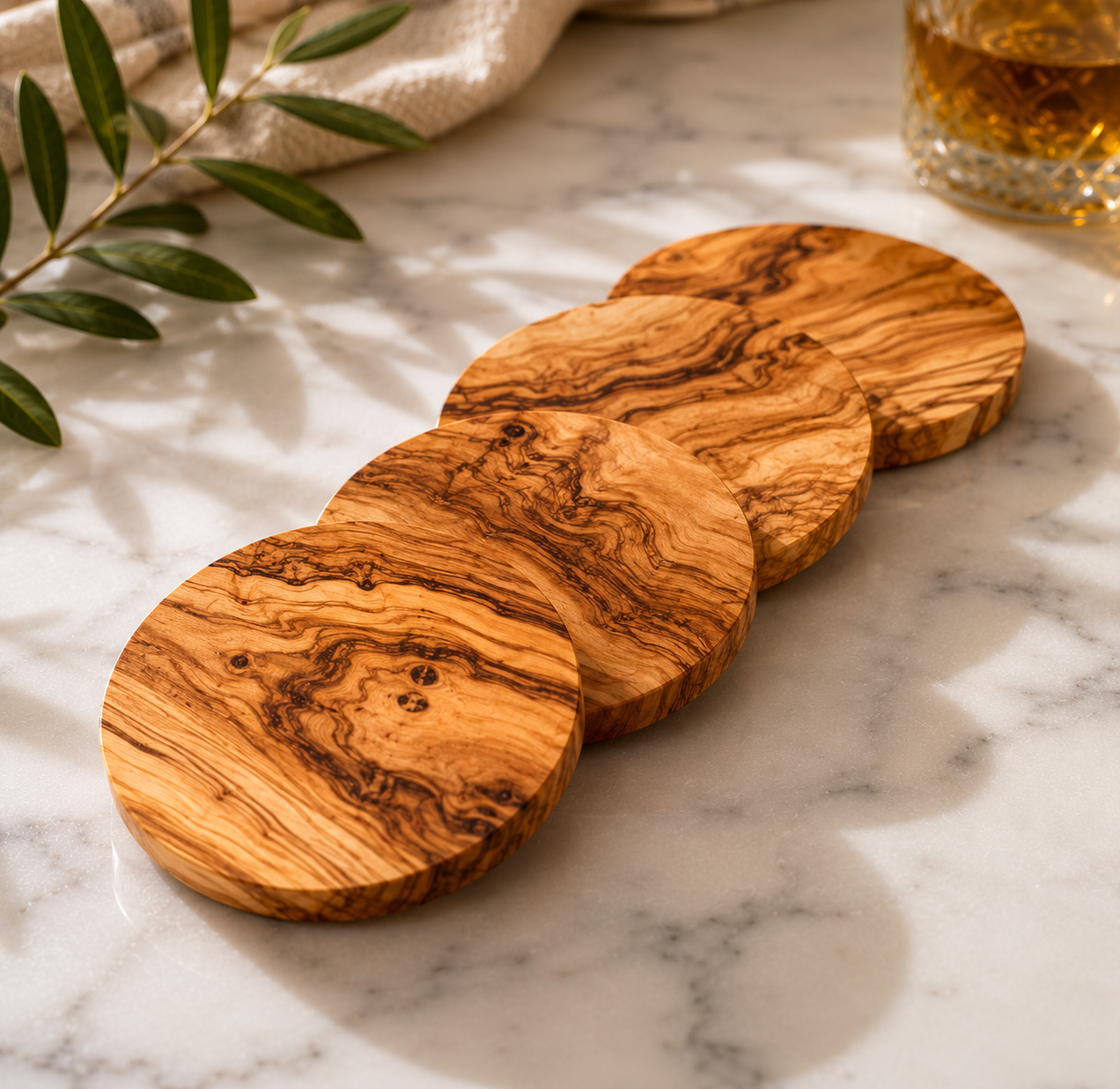 Round Circle Olive Wood Coasters