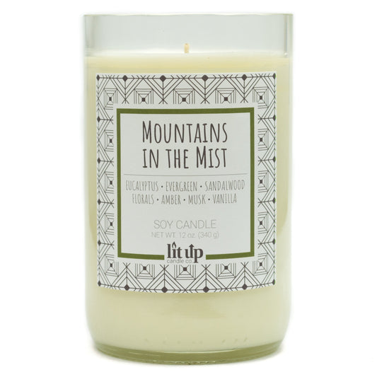 Mountains in the Mist 12 oz. soy candle in upcycled wine bottle | Eucalyptus, Sandalwood, Vanilla