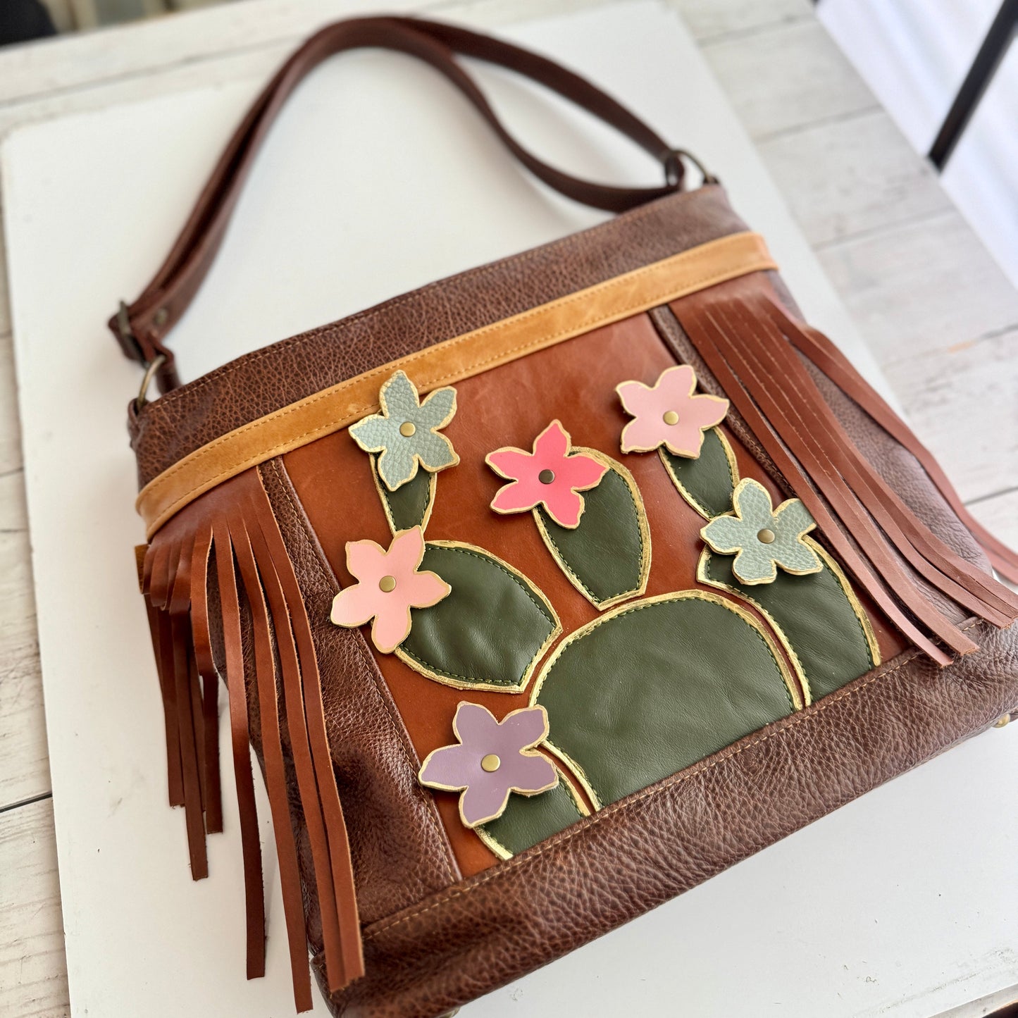 Packet Plus in Chestnut, Cactus Patchwork, Blossoms, Fringe, RTS (+ video)