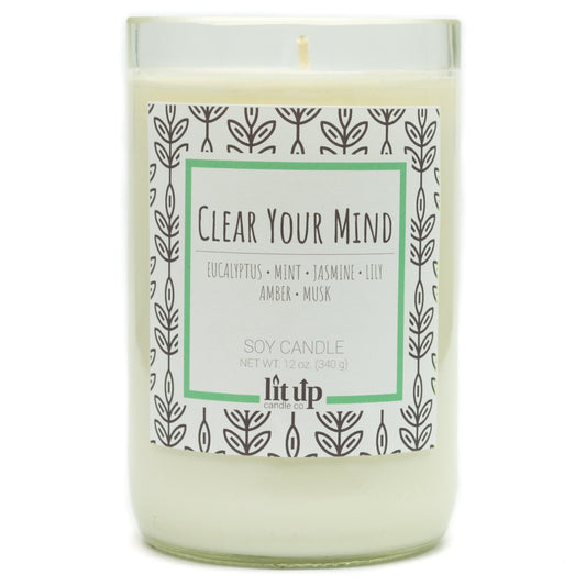 Clear Your Mind 12 oz. soy candle in upcycled wine bottle | Eucalyptus, Jasmine, Mint