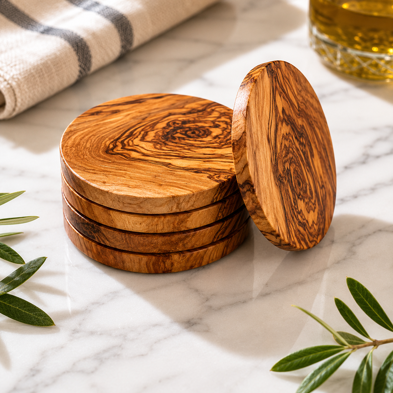 Round Circle Olive Wood Coasters