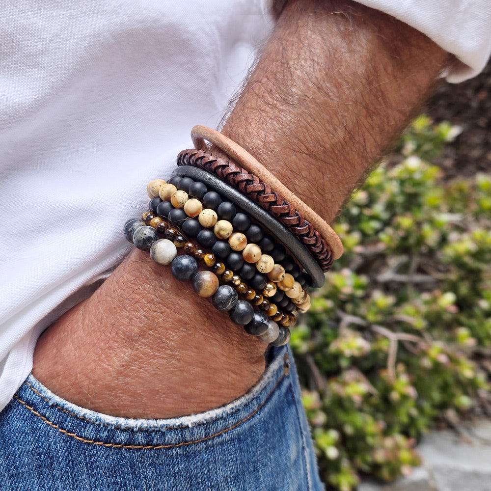 Max Unisex Brown Braided Leather Bracelet with Magnetic Clasp