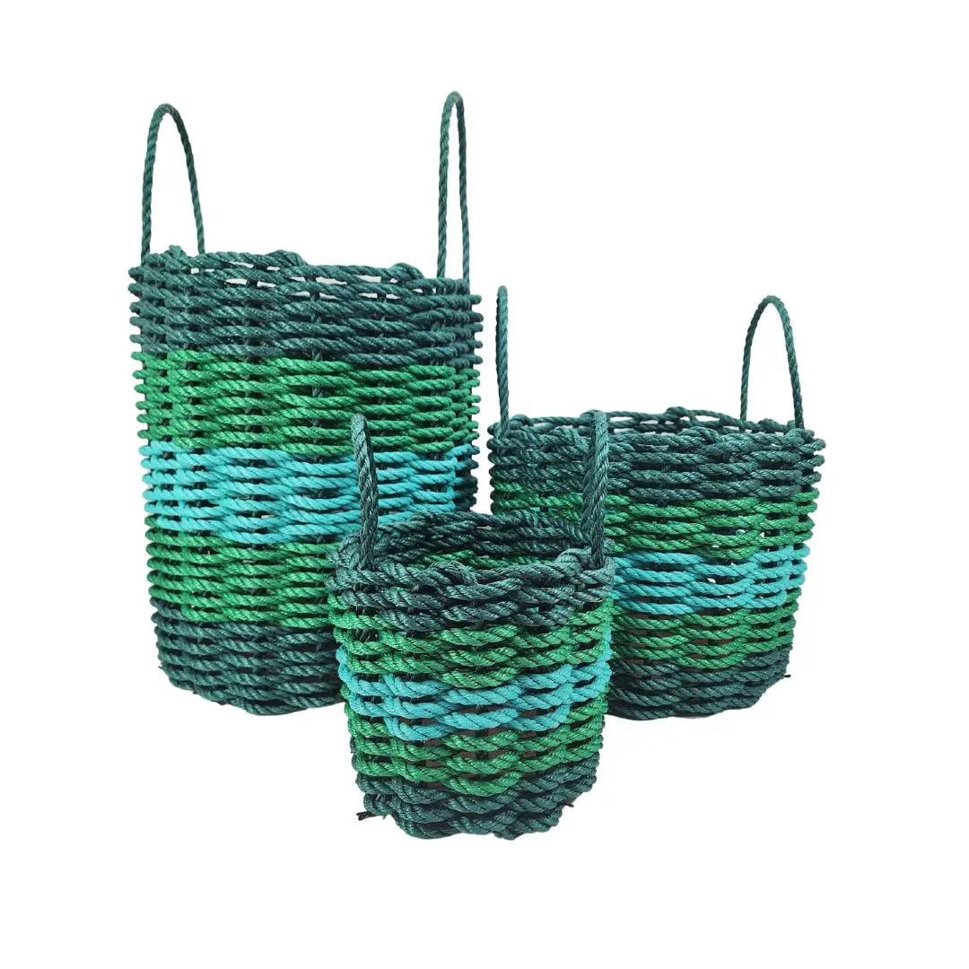 Hunter Green, Green & Teal Five Stripe Rope Basket