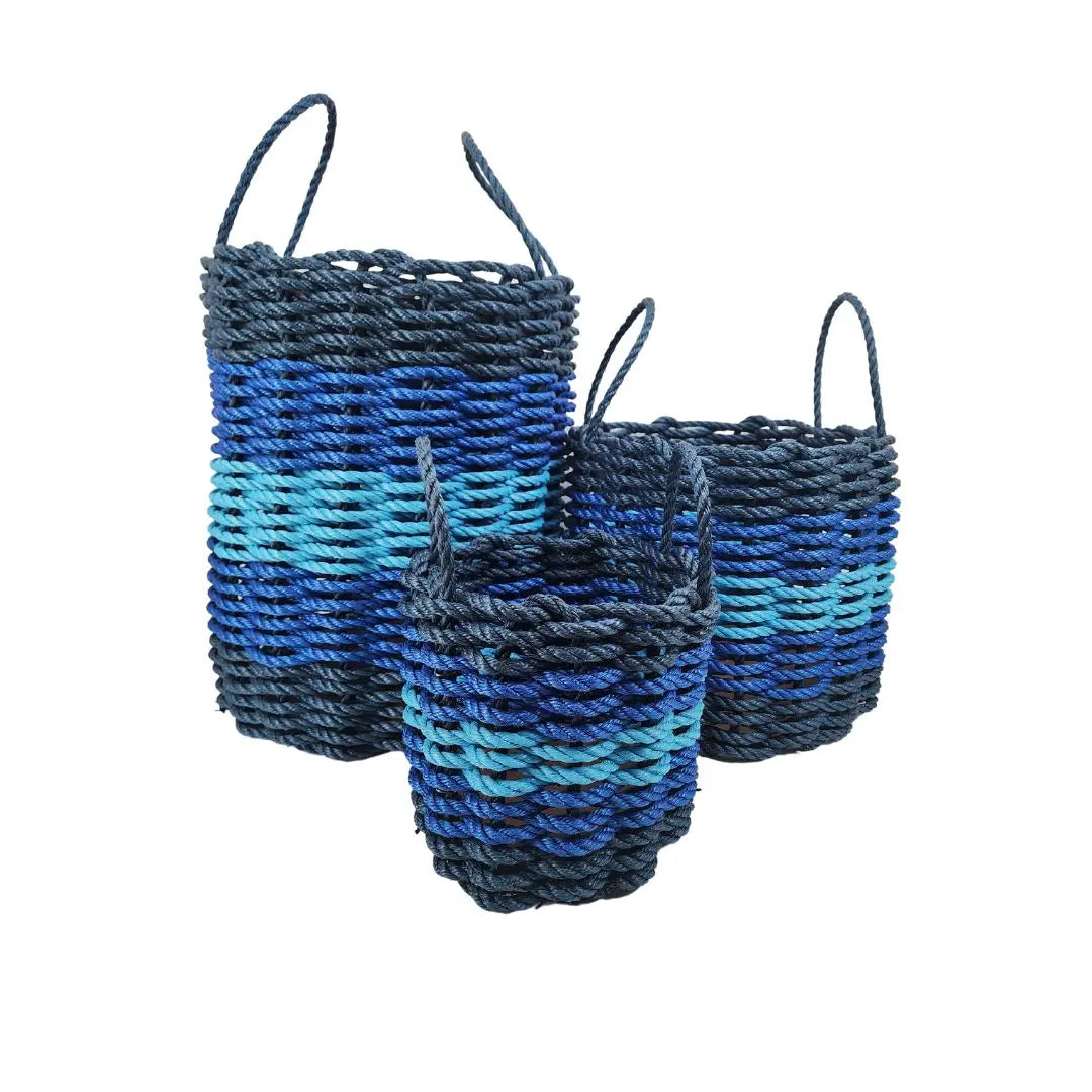 Navy Blue, Blue & Light Blue Five Stripe Rope Basket