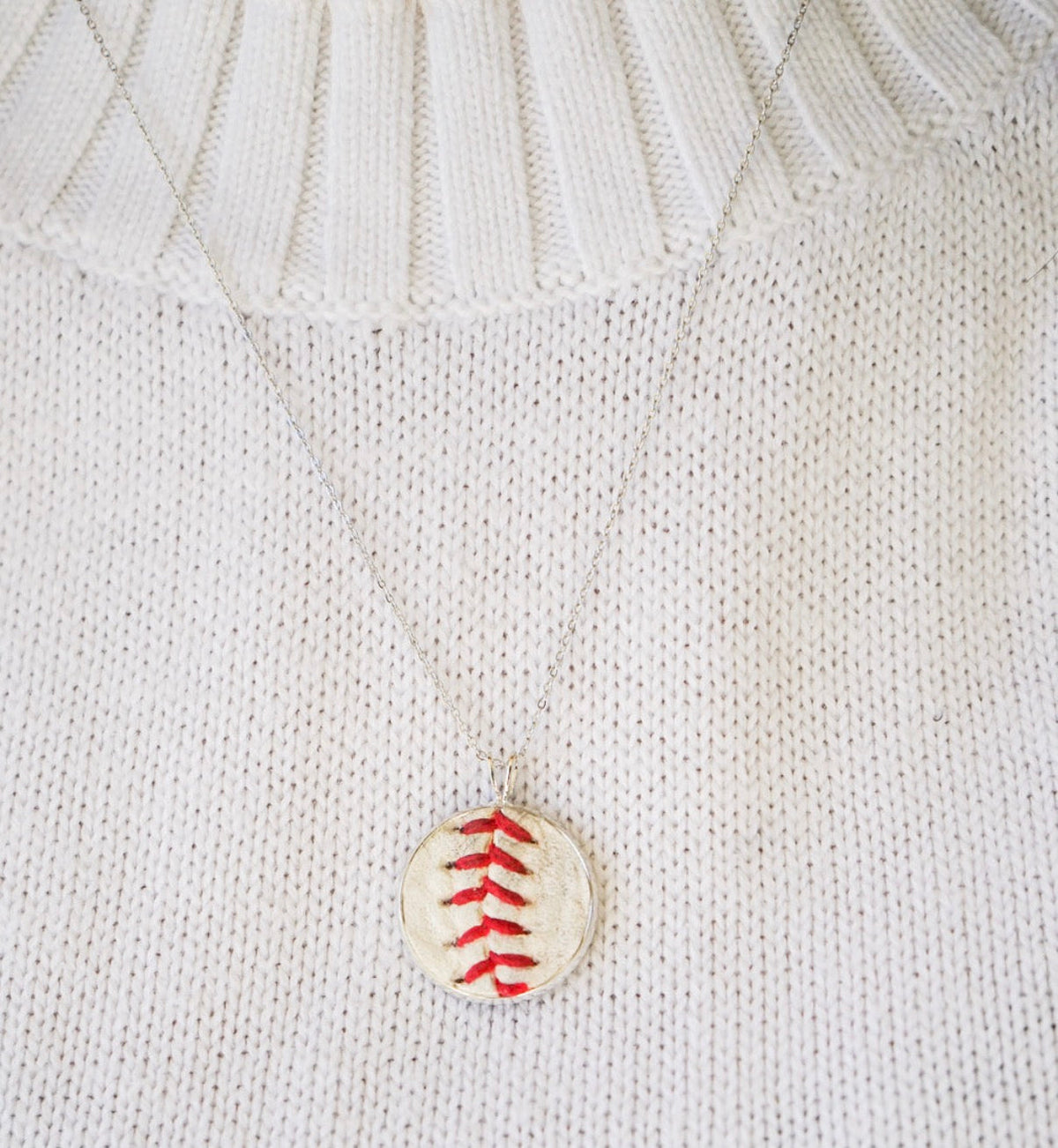 Baseball Seam Dainty Chain Pendant Necklace