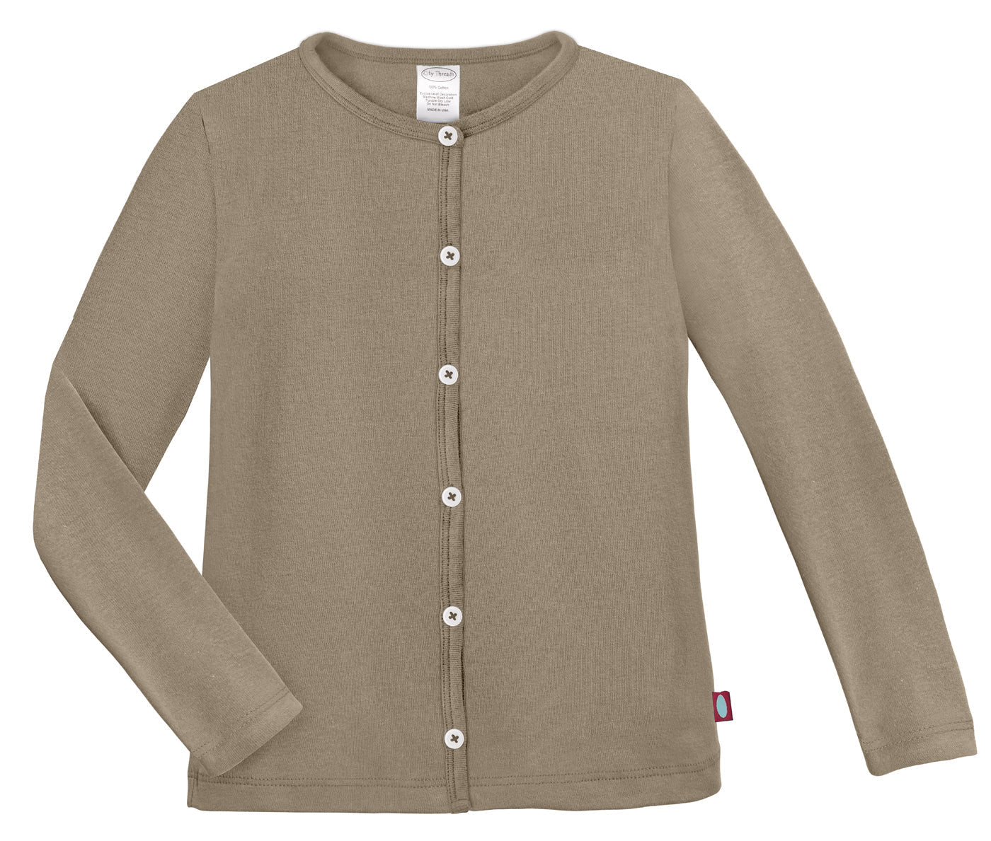 Girls Soft 100% Cotton Button-Down Cardigan | Dark khaki