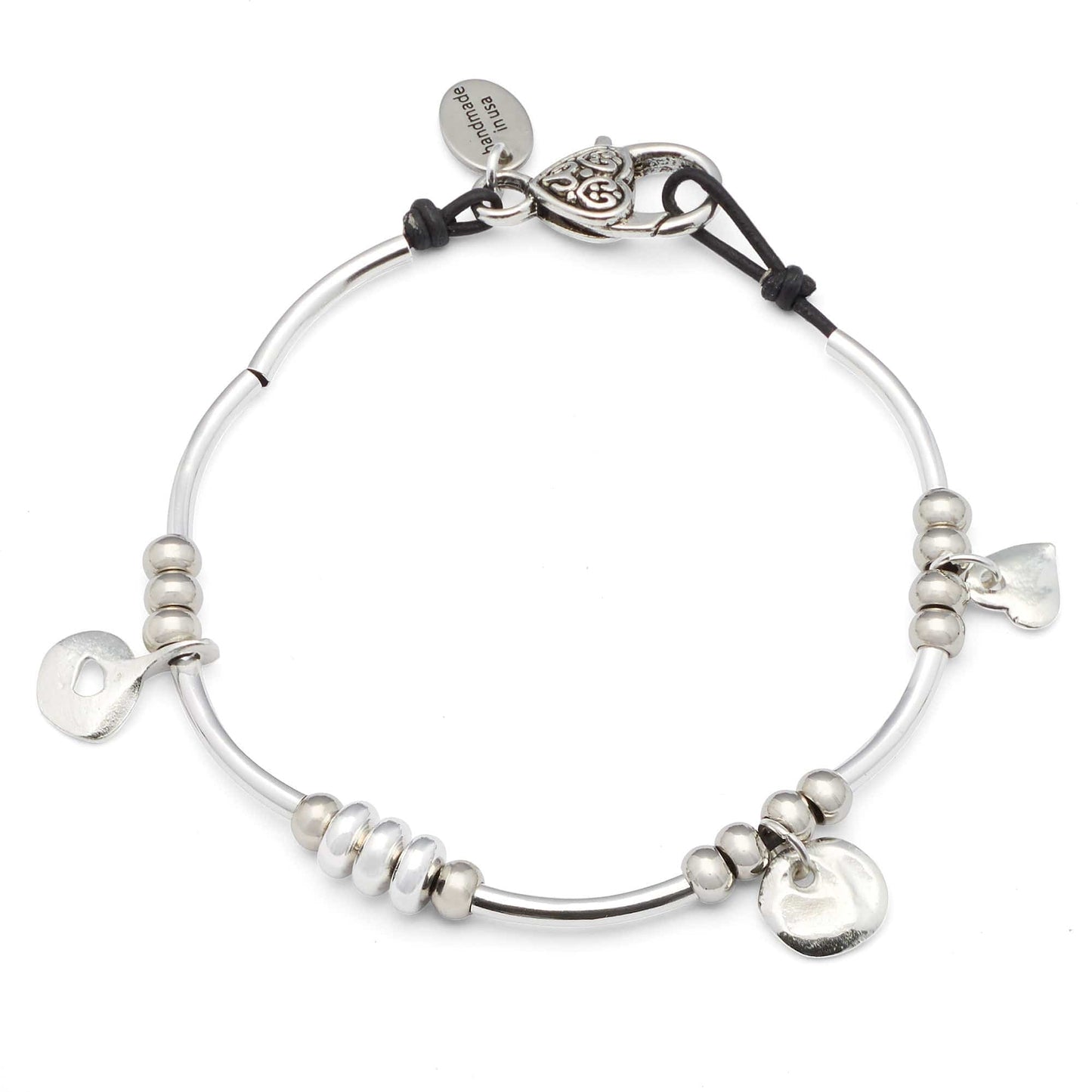 Gigi Heart Charm Anklet with Black Leather – Handmade Leather & Silver Boho Jewelry