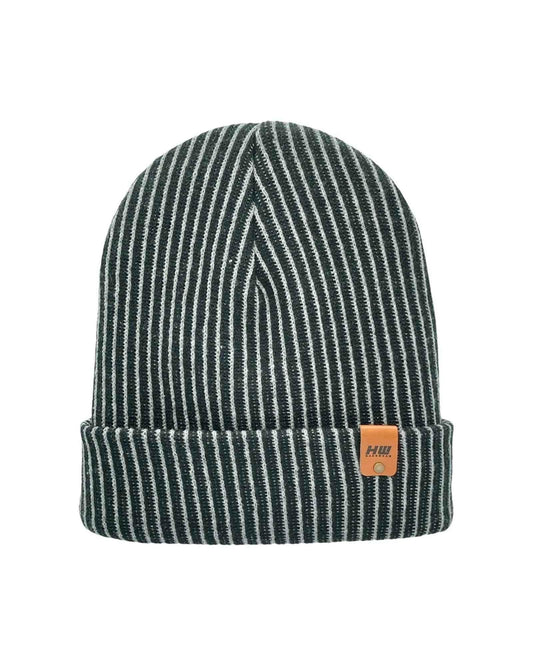Haakwear Cuffed Wide Ribbed Striped Beanie, Contrast, Black and Gray