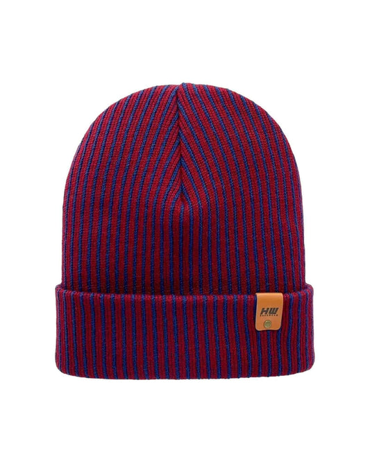 Haakwear Cuffed Wide Ribbed Striped Beanie, Contrast, Blue and Maroon