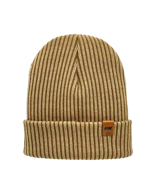Haakwear Cuffed Wide Ribbed Striped Beanie, Contrast, Brown and Beige