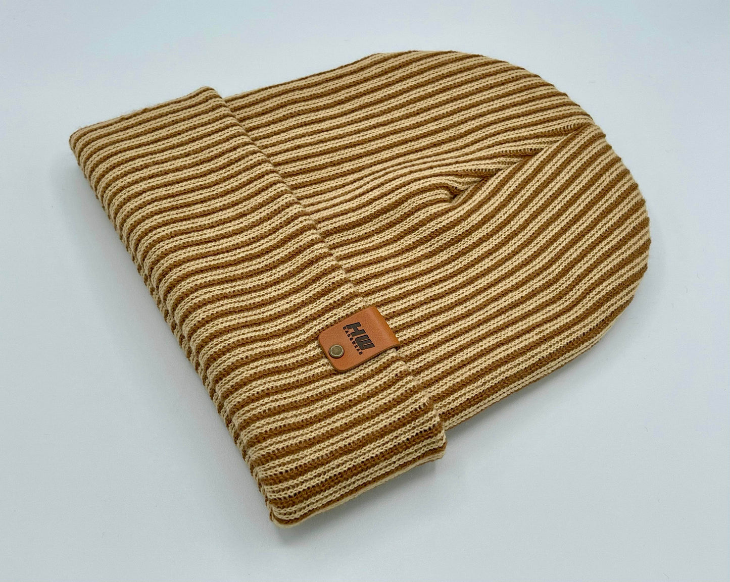 Haakwear Cuffed Wide Ribbed Striped Beanie, Contrast, Brown and Beige