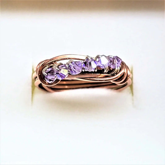 Handmade Wire Wrapped Copper Crystal Birthstone Bling Ring