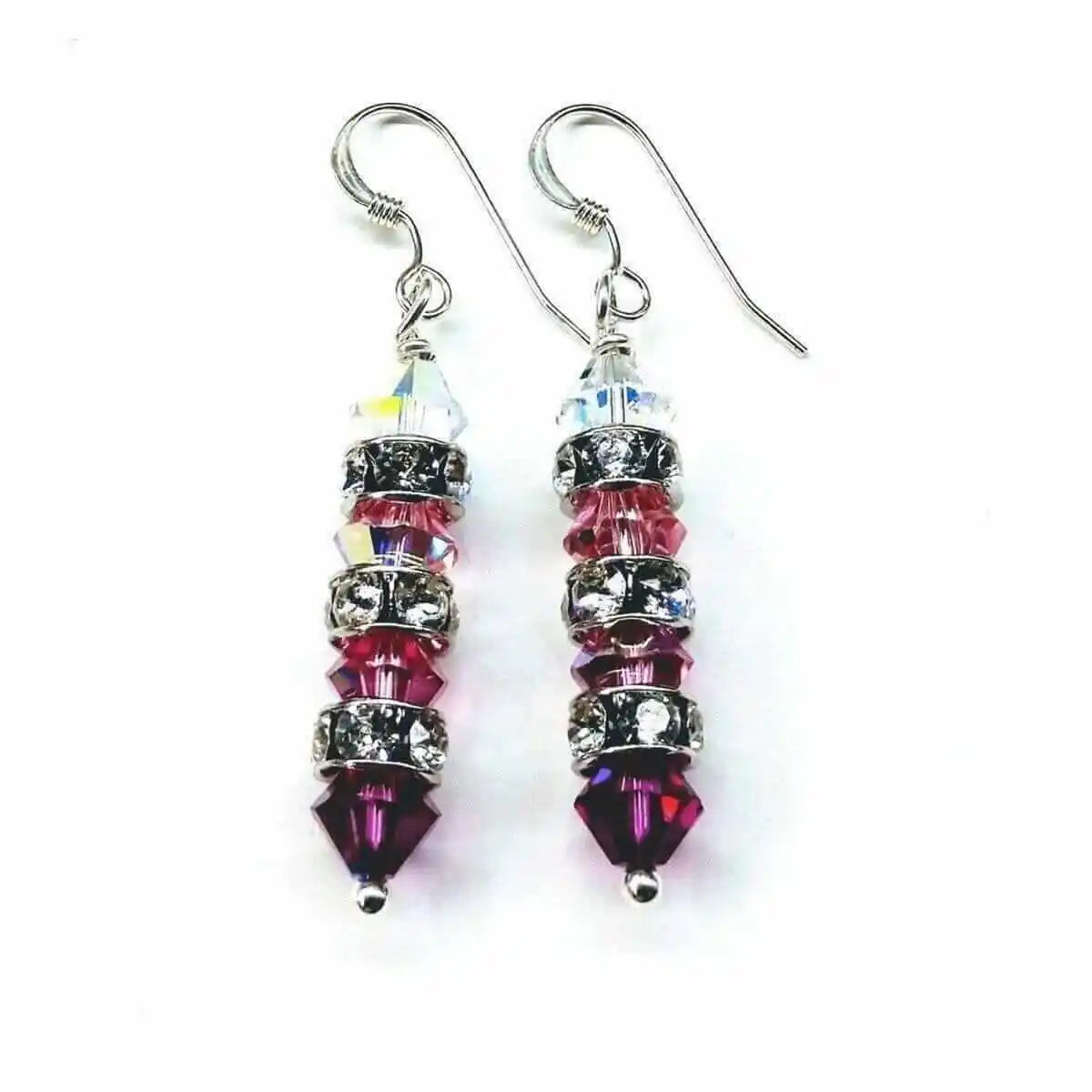 Hot Pink Ombre Stacked Crystal Sterling Silver Earrings