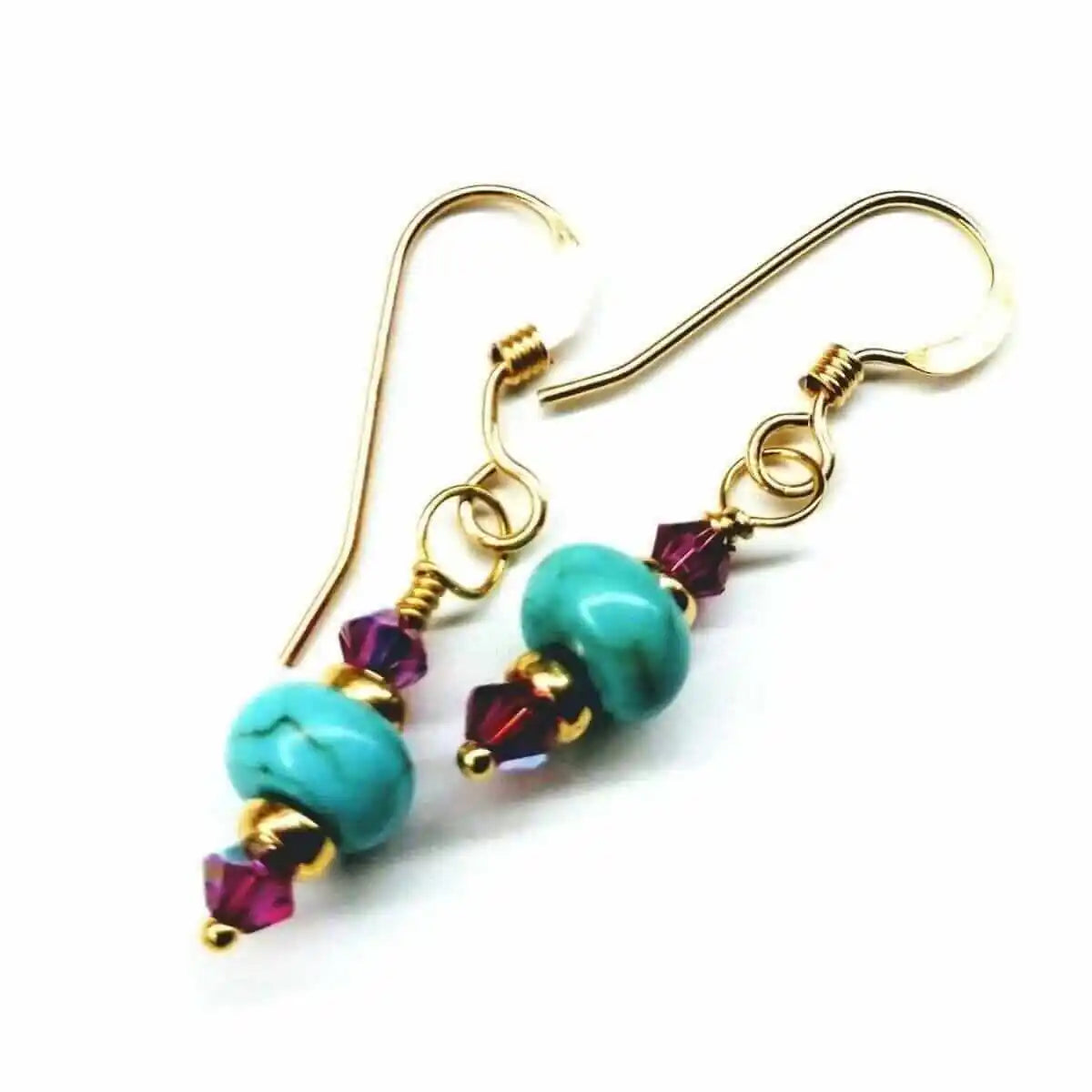 Hot Pink and Turquoise Gemstone 14 K Gold Filled Earrings