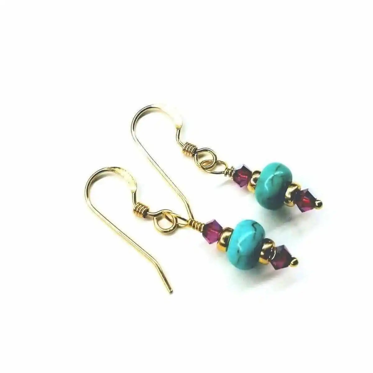 Hot Pink and Turquoise Gemstone 14 K Gold Filled Earrings