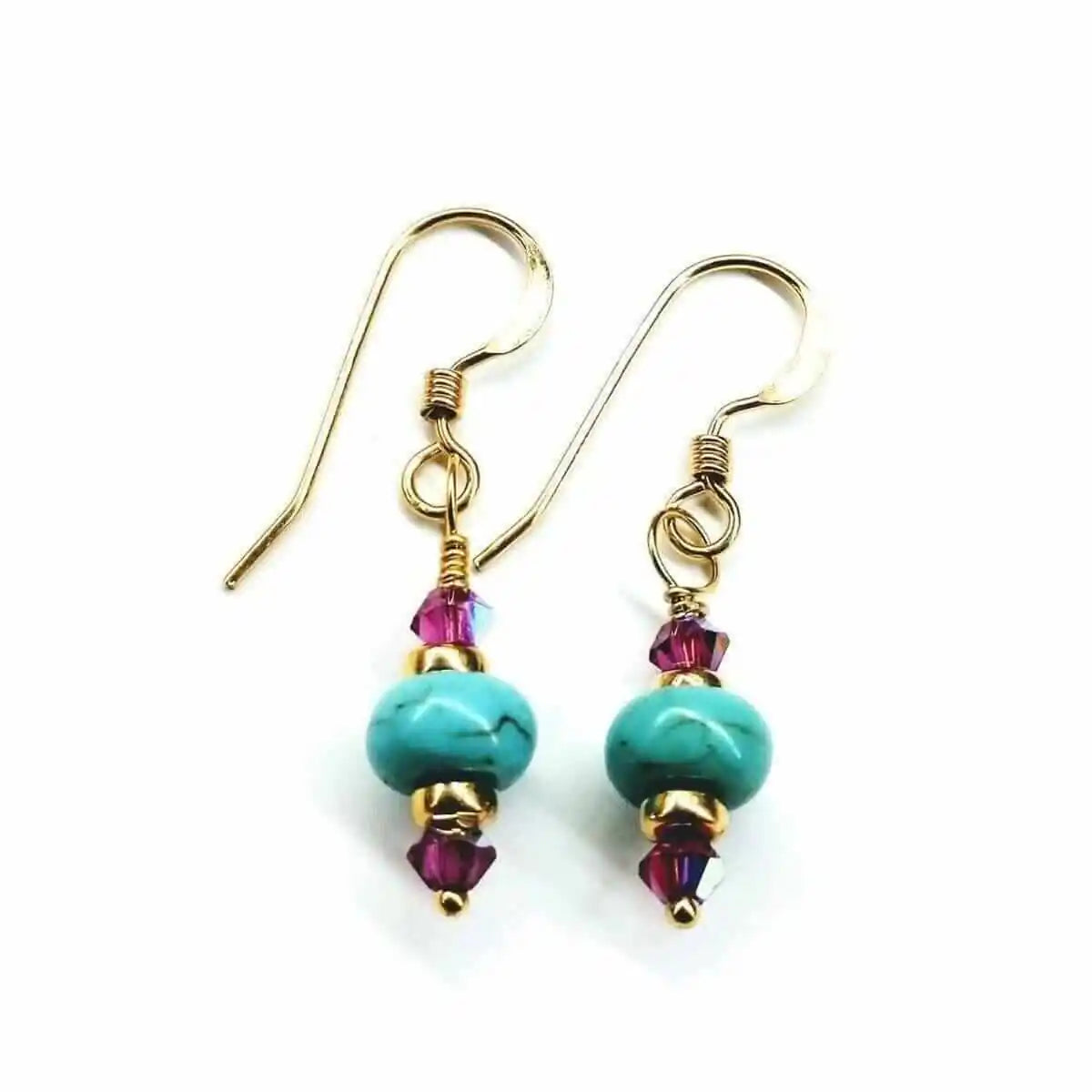 Hot Pink and Turquoise Gemstone 14 K Gold Filled Earrings