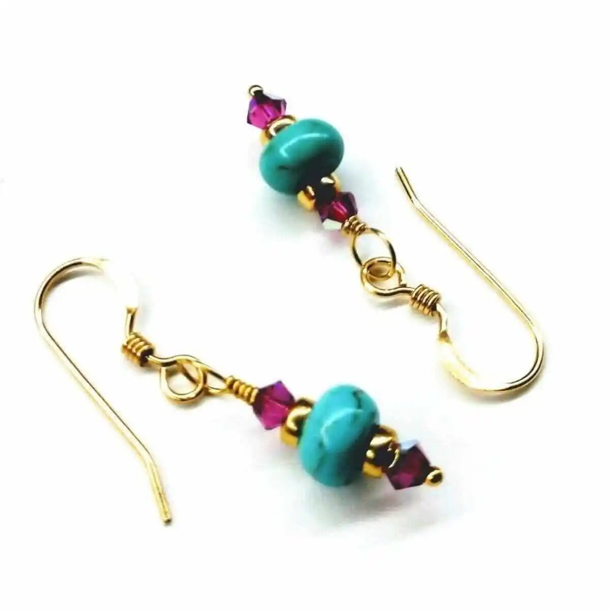 Hot Pink and Turquoise Gemstone 14 K Gold Filled Earrings