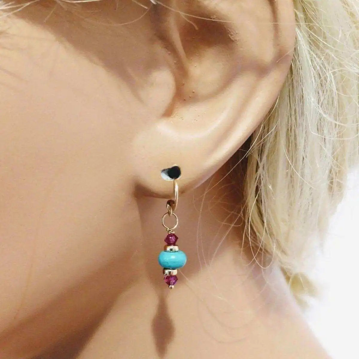 Hot Pink and Turquoise Gemstone 14 K Gold Filled Earrings