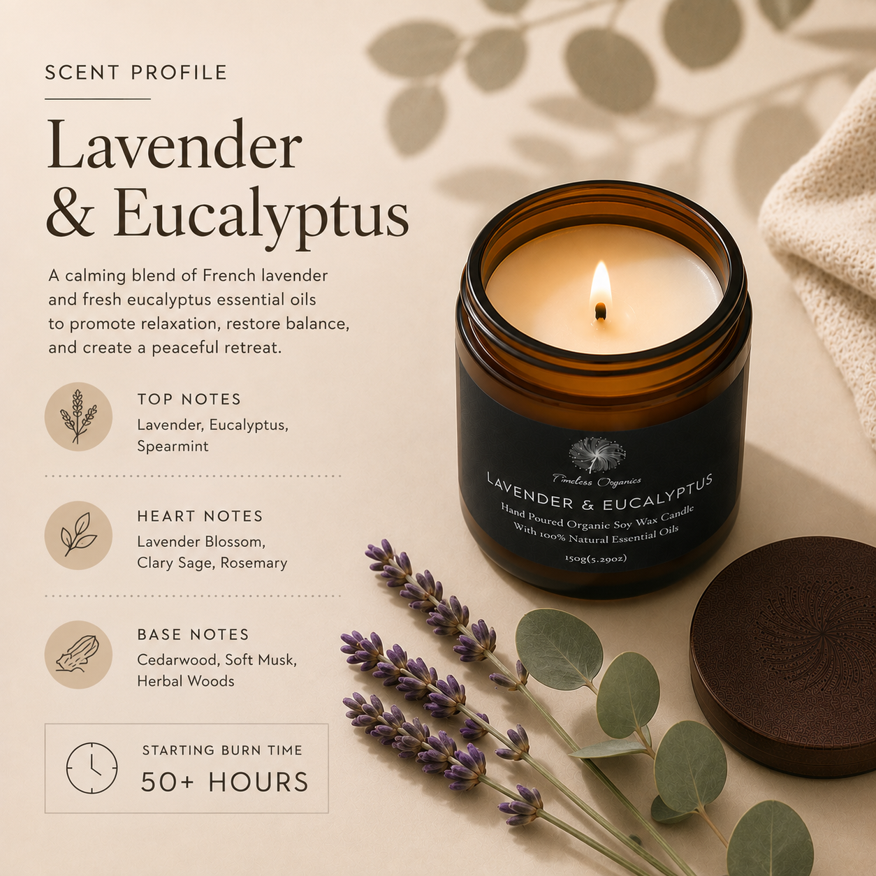 Timeless Candle - Lavender + Eucalyptus