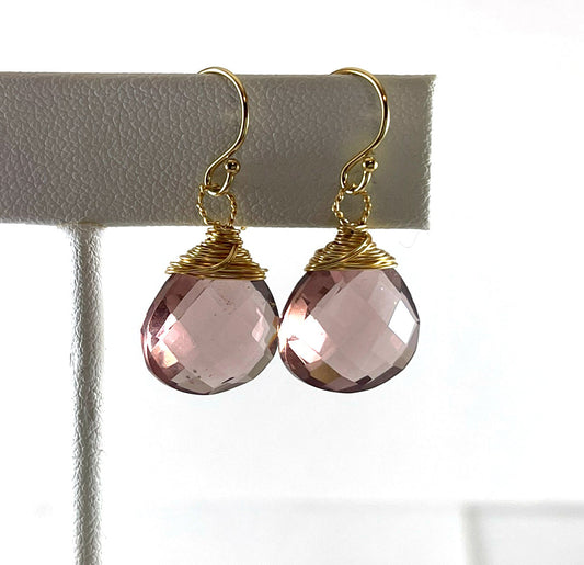 One of a Kind Morganite Earrings – Gold Filled Wire Wrapped Gemstones – Handmade in Raleigh, NC