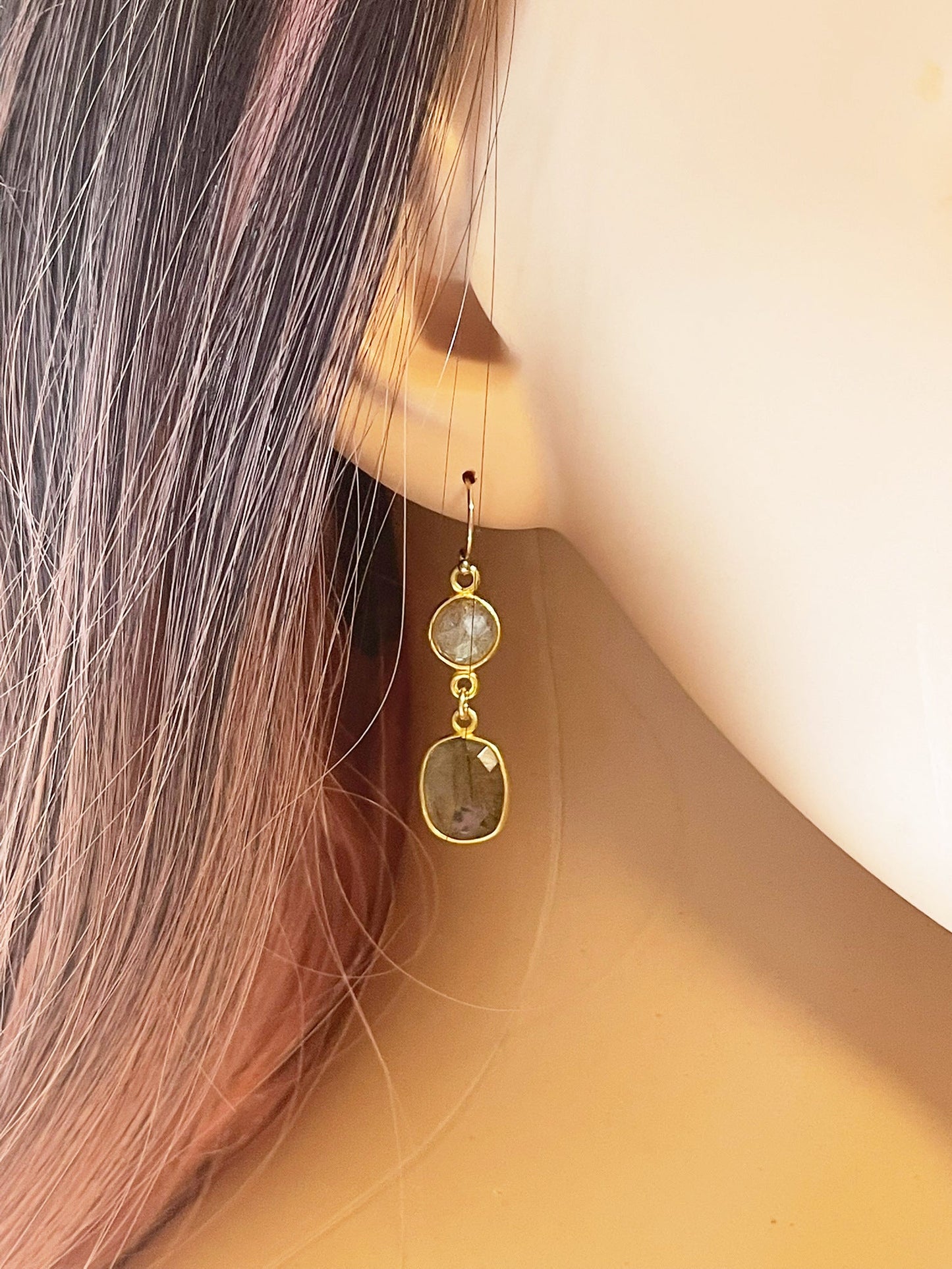 Labradorite Double Drop Earrings – 14k Gold Filled, 1.5” Gemstone Dangles