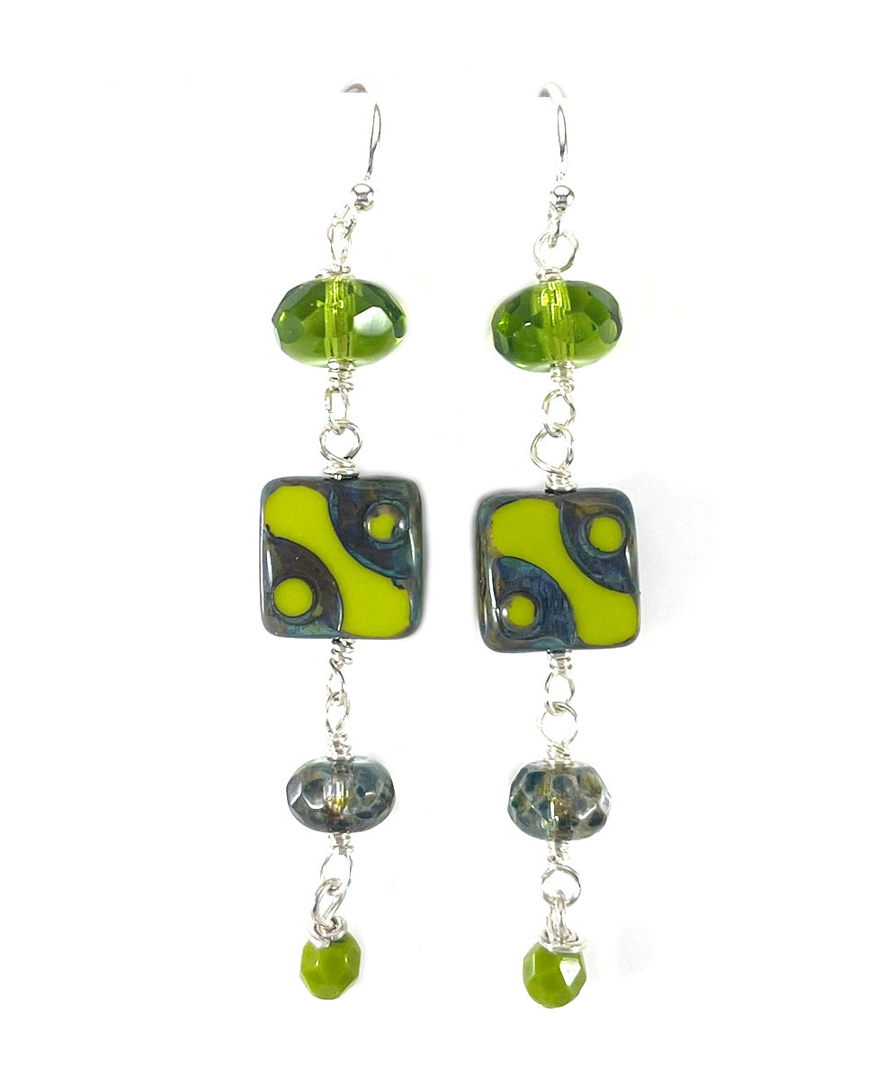 Funky Upcycled Czech Glass & Crystal Earrings – Sterling Silver
