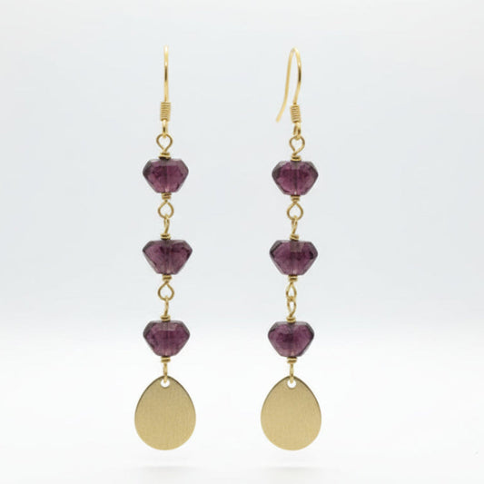 Garnet and Brass Earrings