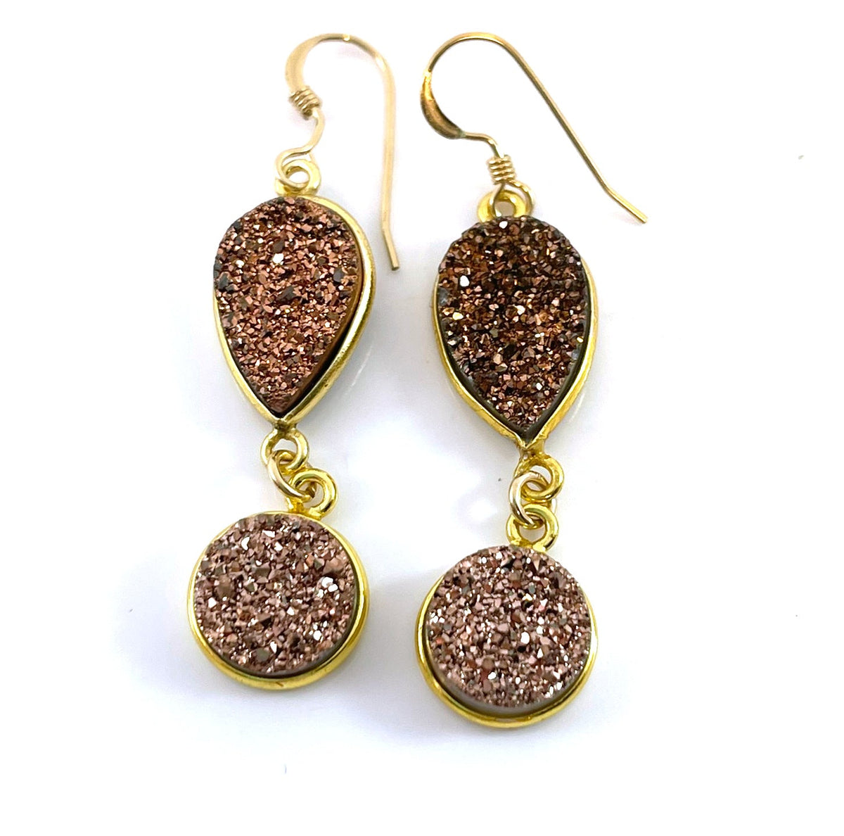 Rose Gold Druzy Drop Earrings – 14k Gold Filled