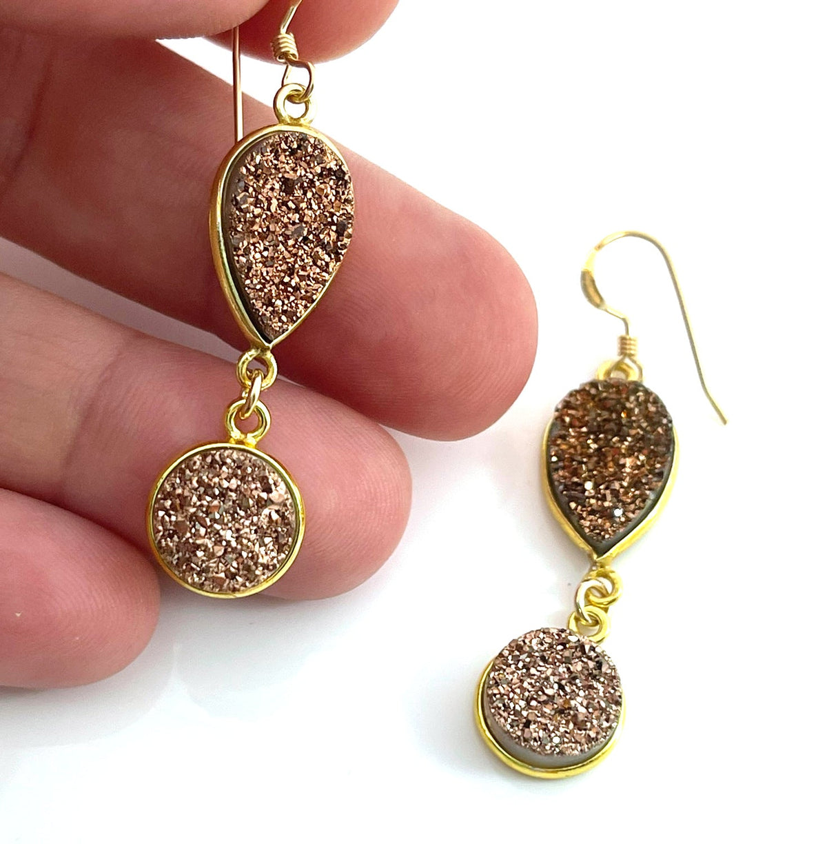Rose Gold Druzy Drop Earrings – 14k Gold Filled